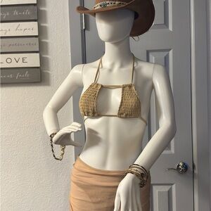 Tan Geometric Cut-Out Bikini Swim Set